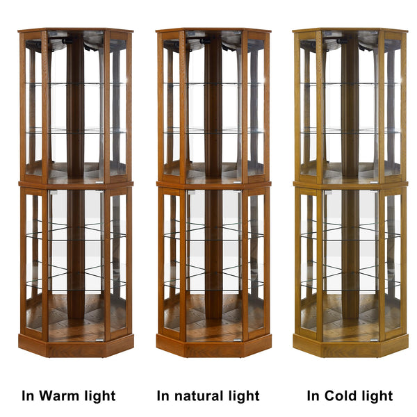 Lighted Corner Curio Cabinet with Glass Doors & Adjustable Shelves