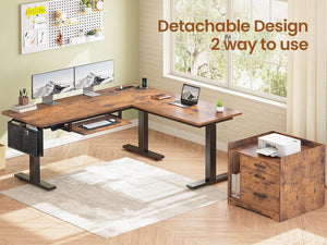 L-Shaped Electric Standing Desk with File Cabinet