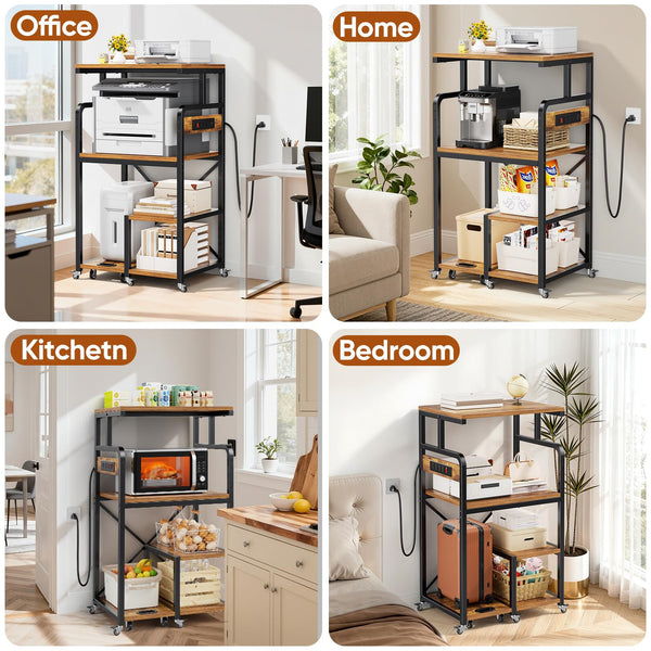 4-Tier Rolling Printer Stand with Power Outlets