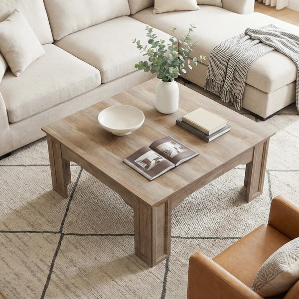 Square Farmhouse Coffee Table with Carved Legs