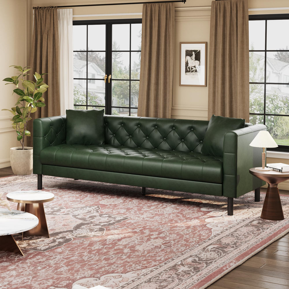 81" Button-Tufted PU Leather 3-Seater Sofa