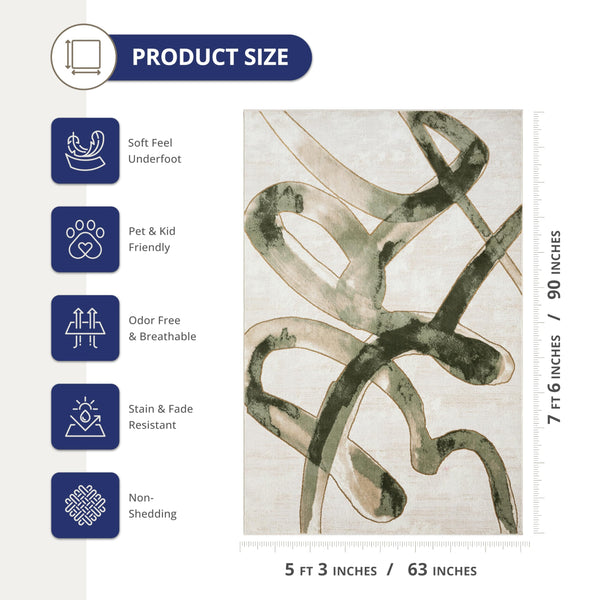 Beige Green Graffiti Abstract Area Rug