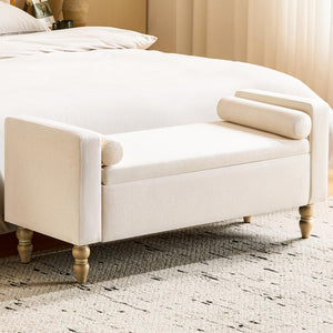 Linen Storage Ottoman Bench with Solid Wood Legs
