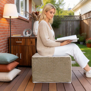 Outdoor Square Foam Ottoman Pouf Footrest 20x20x14