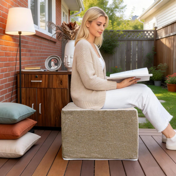 Outdoor Square Foam Ottoman Pouf Footrest 20x20x14