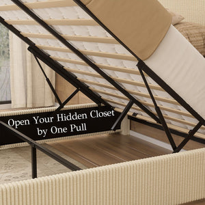Queen Bed Frame with Lift-Up Storage & Wingback Headboard