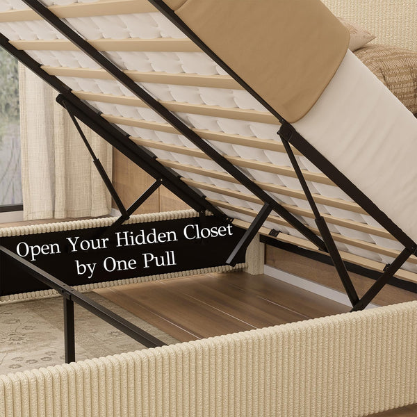 Queen Bed Frame with Lift-Up Storage & Wingback Headboard