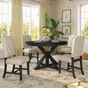 5-Piece Extendable Round Dining Table Set with 4 Upholstered Chairs