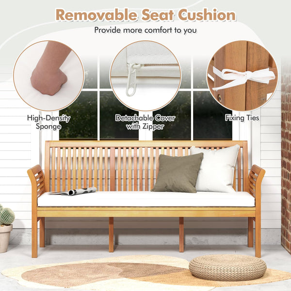 3-Seat Outdoor Acacia Wood Bench with Cushion
