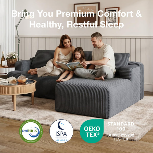 L-Shaped Modular Sectional Sofa with Coil Support