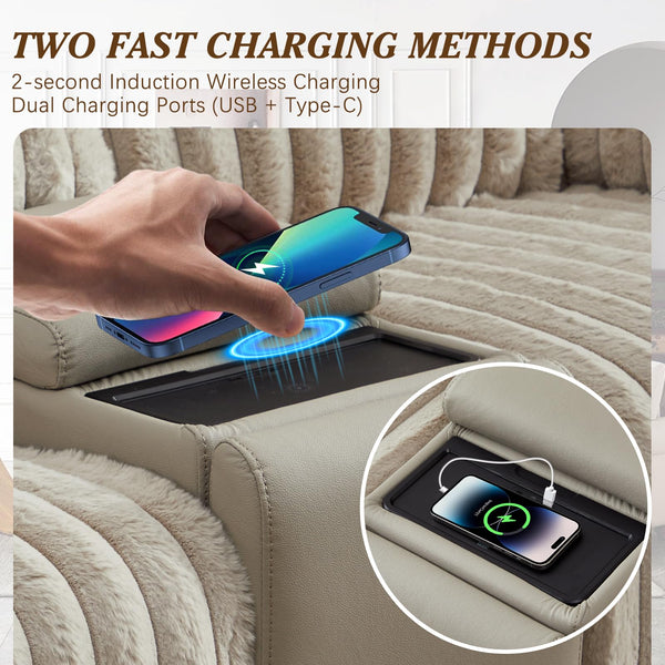 Oversized Manual Double Recliner Loveseat with Wireless Charger & Cup Holders