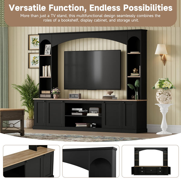 Arched Entertainment Center TV Stand with Bookshelf – Fits TVs up to 70"