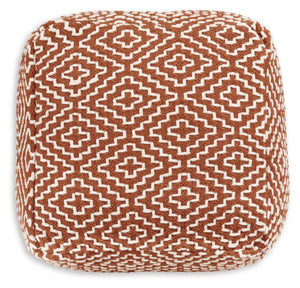 Handwoven Geometric Pouf Ottoman – Orange & White