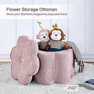 Floral Storage Ottoman Pouf – 19.5" Round, Holds 300 lbs
