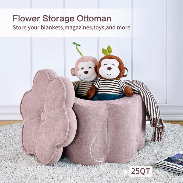 Floral Storage Ottoman Pouf – 19.5" Round, Holds 300 lbs
