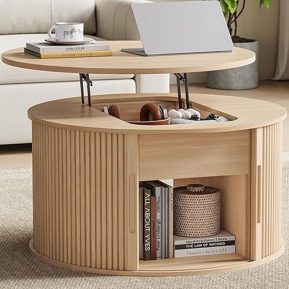 Lift Top Coffee Table with Tambour Door & Storage