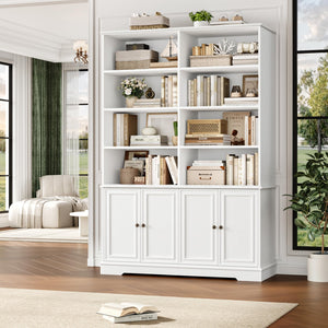 73" Tall Bookshelf with Doors – 6-Tier Double Wide Storage Bookcase
