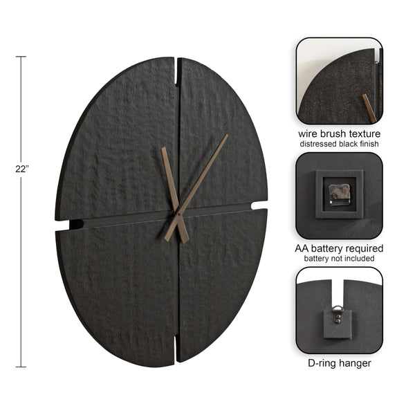 22-Inch Round Wall Clock – Black Analog Numberless Modern Design