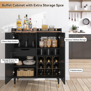 Bar Cabinet with Wine Rack & Adjustable Shelves
