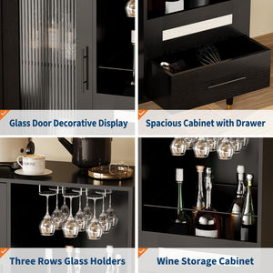 Wine Bar Cabinet with Tempered Glass Doors & Stemware Rack