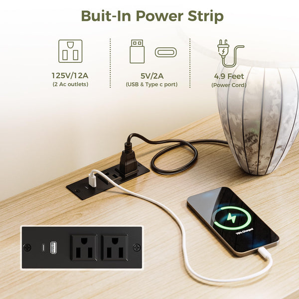 Fluted Nightstand Set of 2 with Charging Station