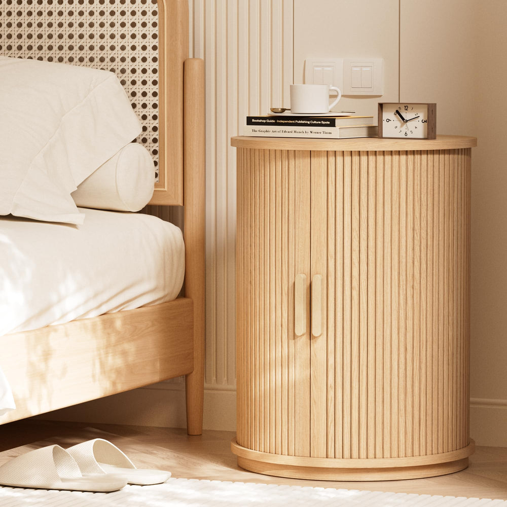Round Side Table with Sliding Tambour Door