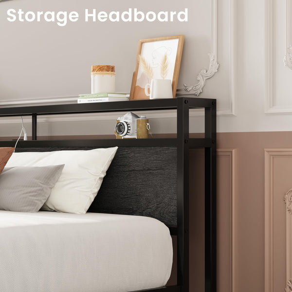 King Size Storage Bed Frame with Charging Headboard