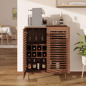 Mid-Century Bar Cabinet with Wine Rack & Slatted Doors