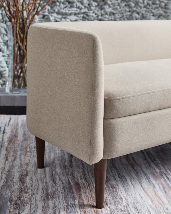 Upholstered Accent Bench with Curved Backrest, Beige