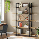 5-Tier Industrial Bookshelf 72" Tall – Metal Frame & Wood Shelves