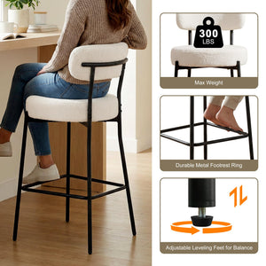Upholstered Bar Stools with Back — 27" Seat Height, Metal Frame