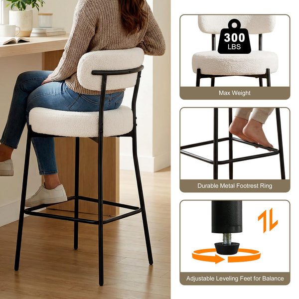 Upholstered Bar Stools with Back — 27" Seat Height, Metal Frame