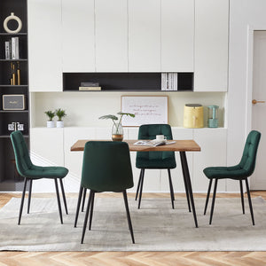 5-Piece Rectangular Dining Table Set with Velvet Chairs & Metal Legs