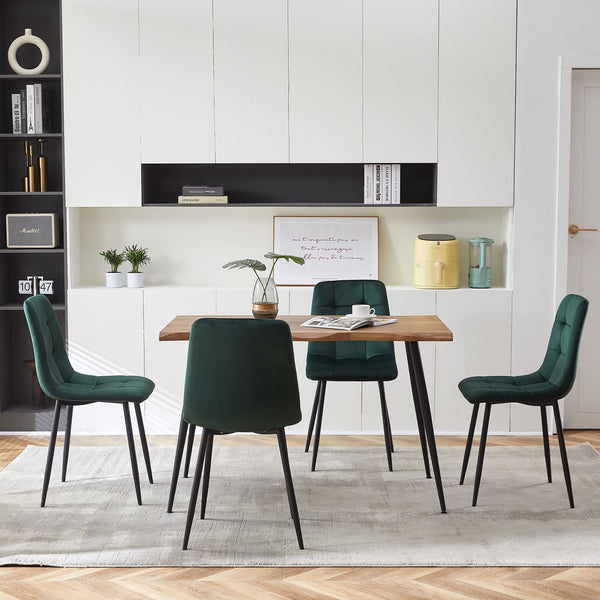 5-Piece Rectangular Dining Table Set with Velvet Chairs & Metal Legs