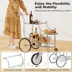 3-Tier Rolling Bar Serving Cart with Glass Shelves
