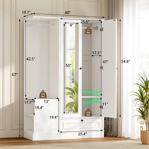 2-Door Wardrobe Closet with Mirror