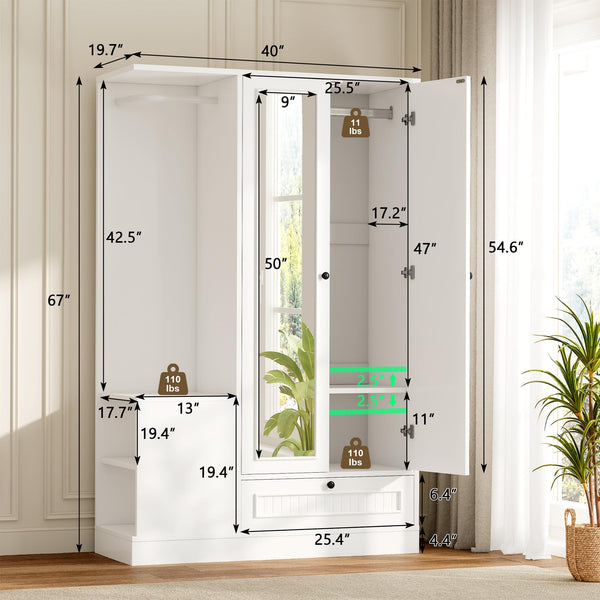 2-Door Wardrobe Closet with Mirror