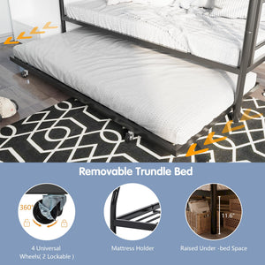 Metal Bunk Bed with Trundle & Safety Guardrails