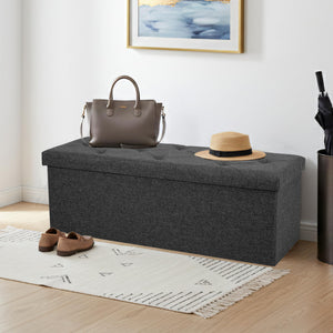 43-Inch Foldable Storage Ottoman Bench with Padded Seat – Grey, 660 lbs Capacity