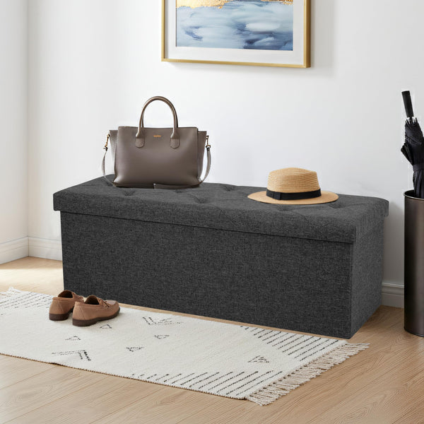 43-Inch Foldable Storage Ottoman Bench with Padded Seat – Grey, 660 lbs Capacity
