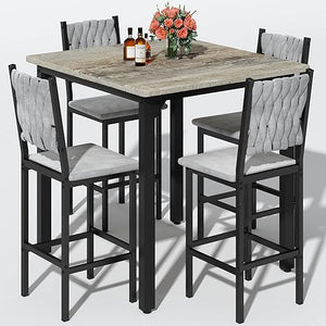 5-Piece Counter Height Dining Table Set with 4 Upholstered Bar Stools