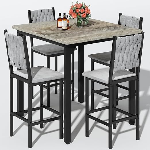 5-Piece Counter Height Dining Table Set with 4 Upholstered Bar Stools