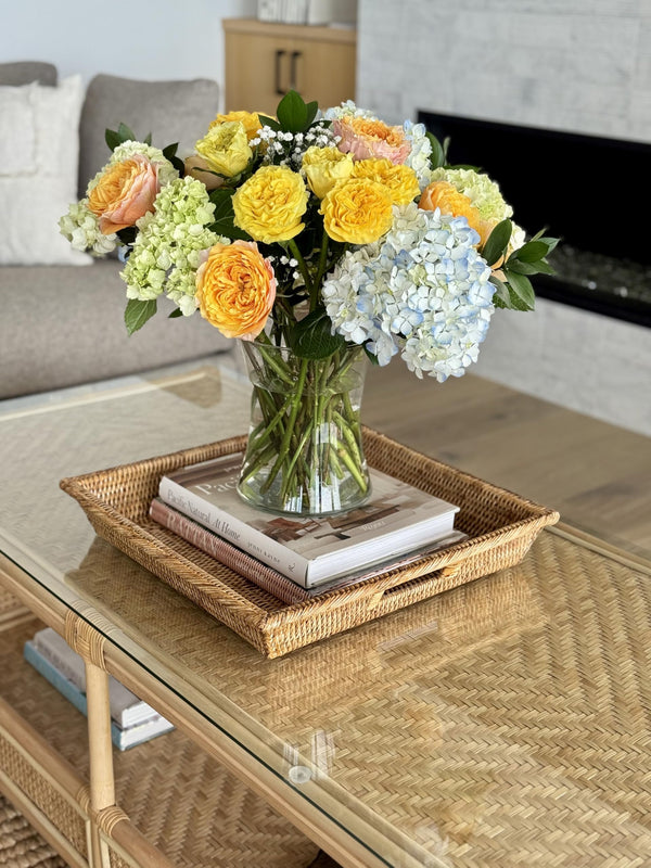 Rattan Square Serving Tray with Handles