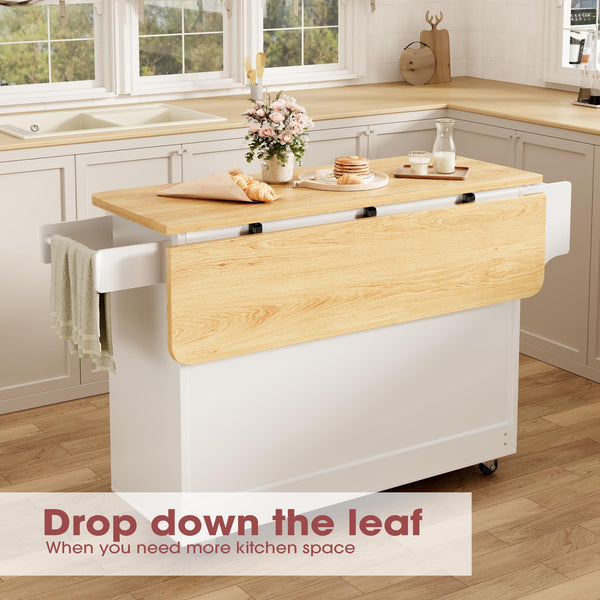 Rolling Kitchen Island with Storage & Drop Leaf