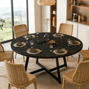 59-Inch Round Dining Table – Seats 6-8, Metal Pedestal Base