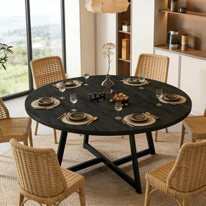 59-Inch Round Dining Table – Seats 6-8, Metal Pedestal Base