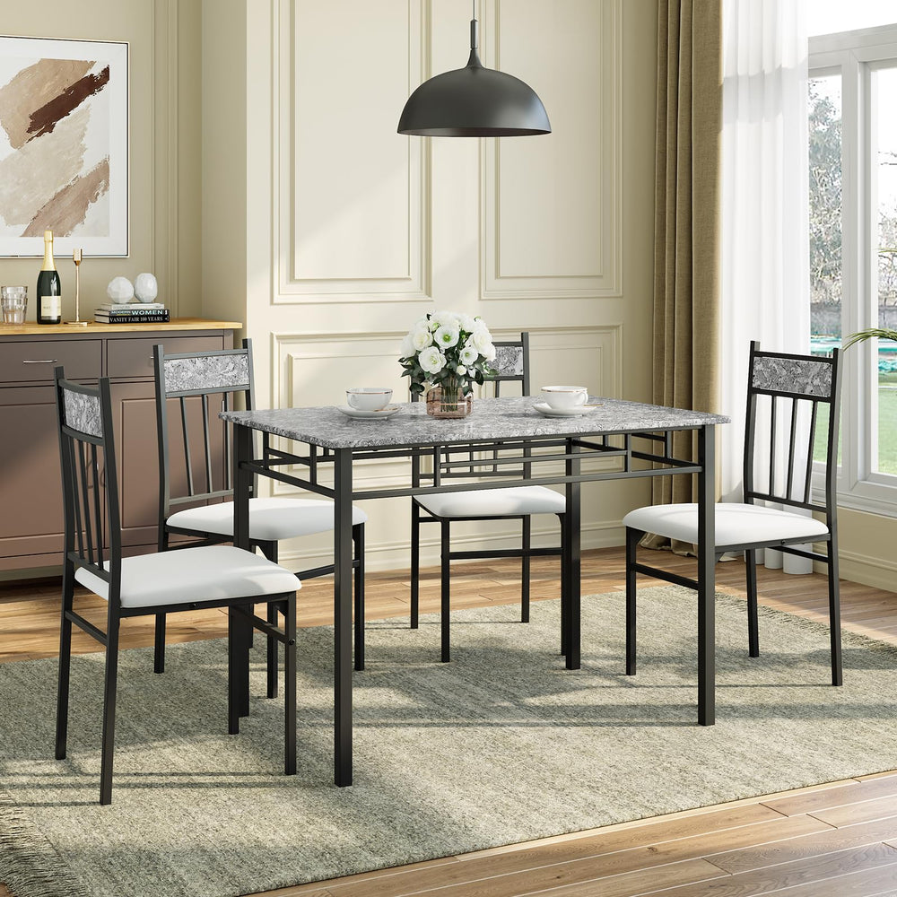 5-Piece Faux Marble Dining Table Set with 4 Cushioned Chairs