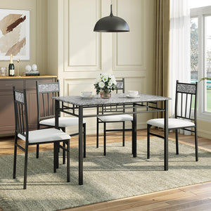 5-Piece Faux Marble Dining Table Set with 4 Cushioned Chairs