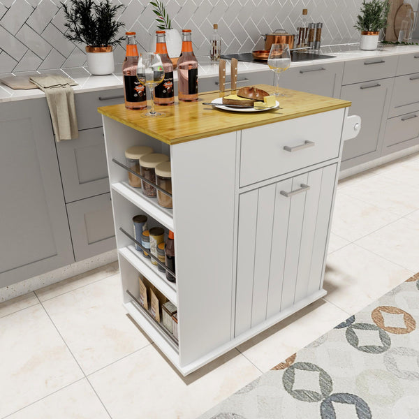 Rolling Kitchen Island with Trash Can Storage