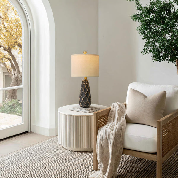 Ceramic Table Lamps Set of 2 - Modern Boho Bedside Lamp 20.75"